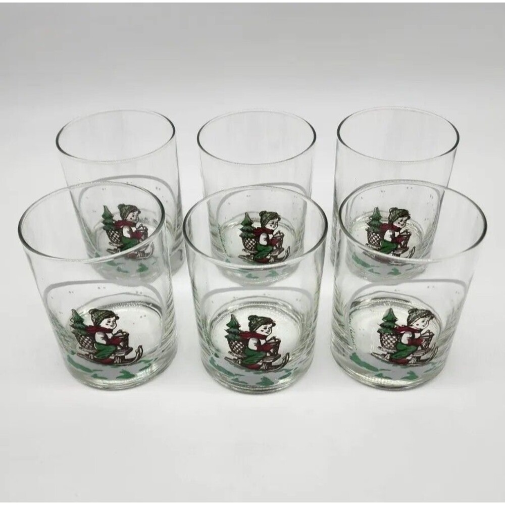 Vintage Dusseau Collection Double Old Fashioned 6 Glasses- Christmas Child 1979